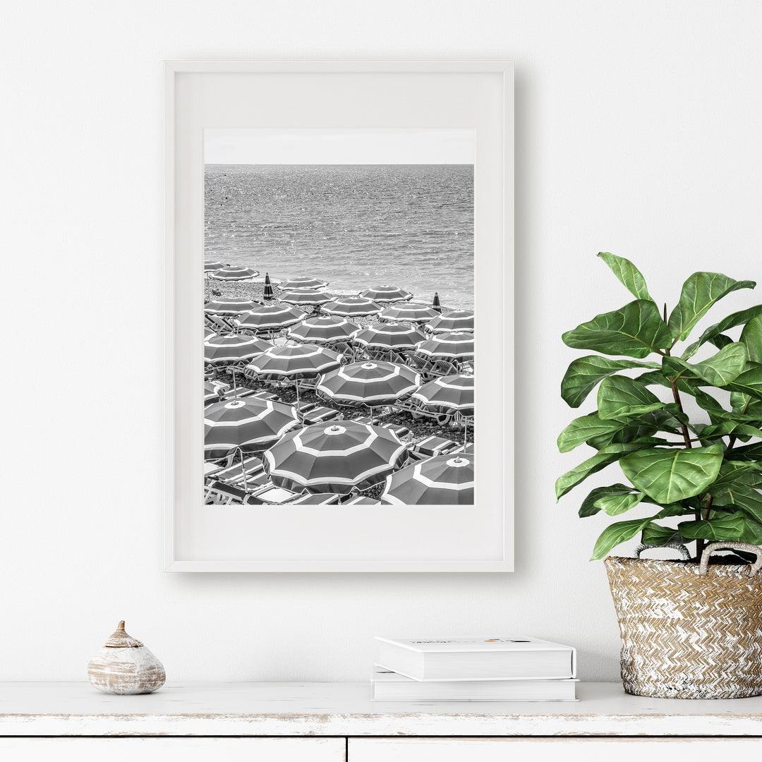 French Riviera Beach Umbrellas | Black and White Fine Art Photography Print