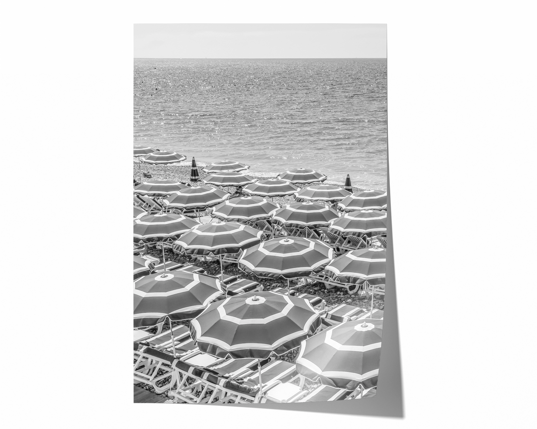 French Riviera Beach Umbrellas | Black and White Fine Art Photography Print