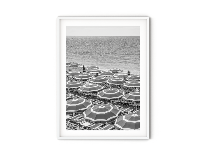 French Riviera Beach Umbrellas | Black and White Fine Art Photography Print