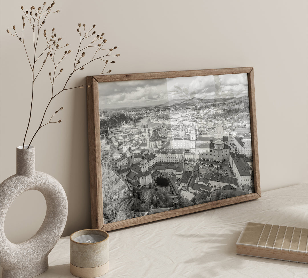 Aerial View of Salzburg | Black & White Fine Art Photography Print