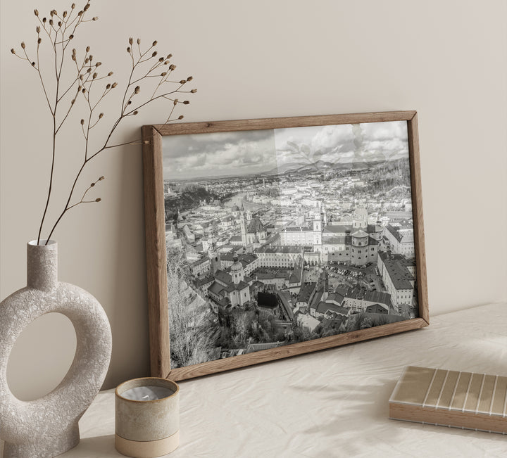 Aerial View of Salzburg | Black & White Fine Art Photography Print