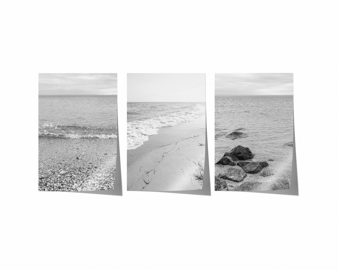 Minimalistische Strand Bilderwand | Schwarzweißes Fine Art Poster Print Set